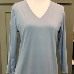 Jean Pierre Light Blue Long Sleeve V-Neck Top